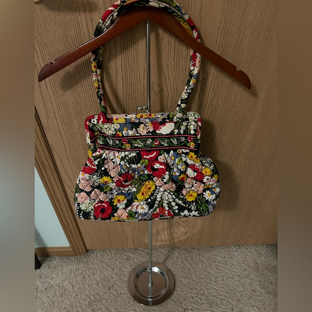 Vera Bradley Floral Patterned Large Handbag with Navy Blue Background